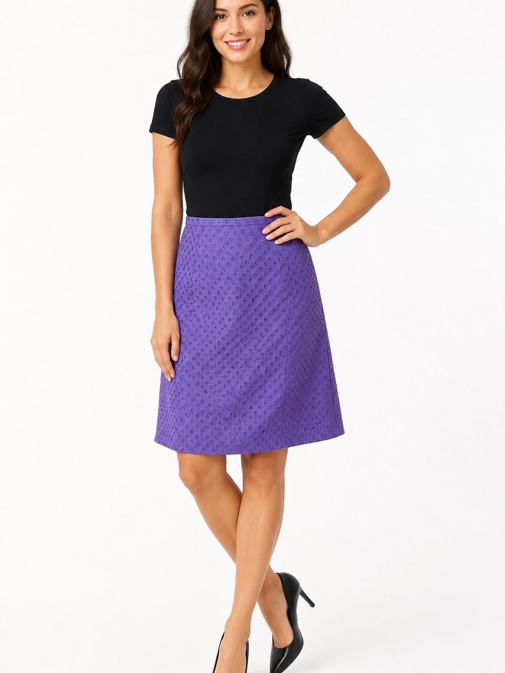 Akris Punto Purple Eyelet Embrodiere A-Line Skirt Women's Size 8